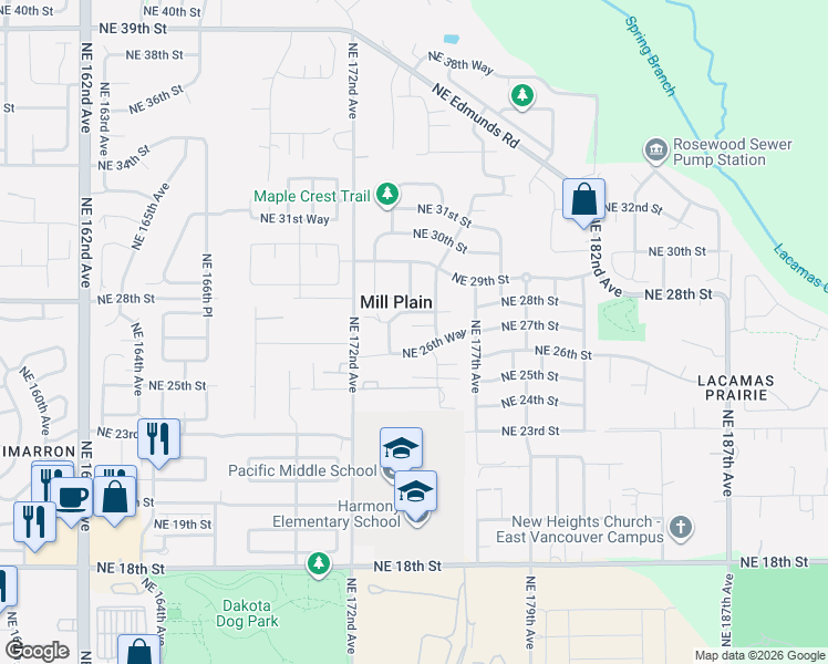 map of restaurants, bars, coffee shops, grocery stores, and more near 2614 Northeast 176th Avenue in Vancouver