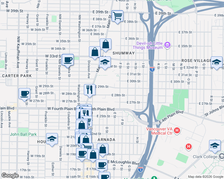 map of restaurants, bars, coffee shops, grocery stores, and more near 429 East 29th Street in Vancouver