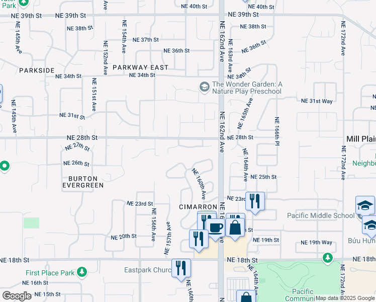 map of restaurants, bars, coffee shops, grocery stores, and more near 15807 Northeast 27th Circle in Vancouver