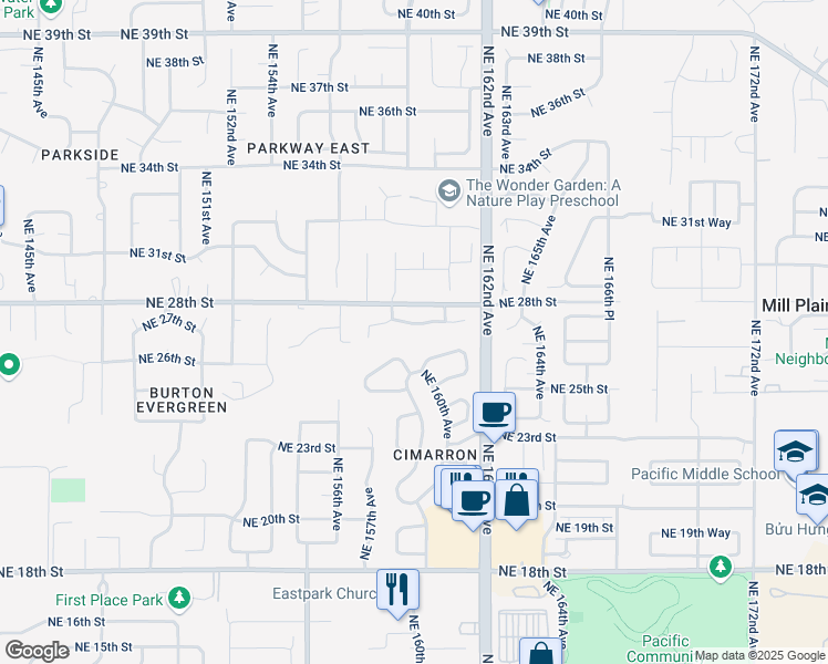 map of restaurants, bars, coffee shops, grocery stores, and more near 15807 Northeast 27th Circle in Vancouver