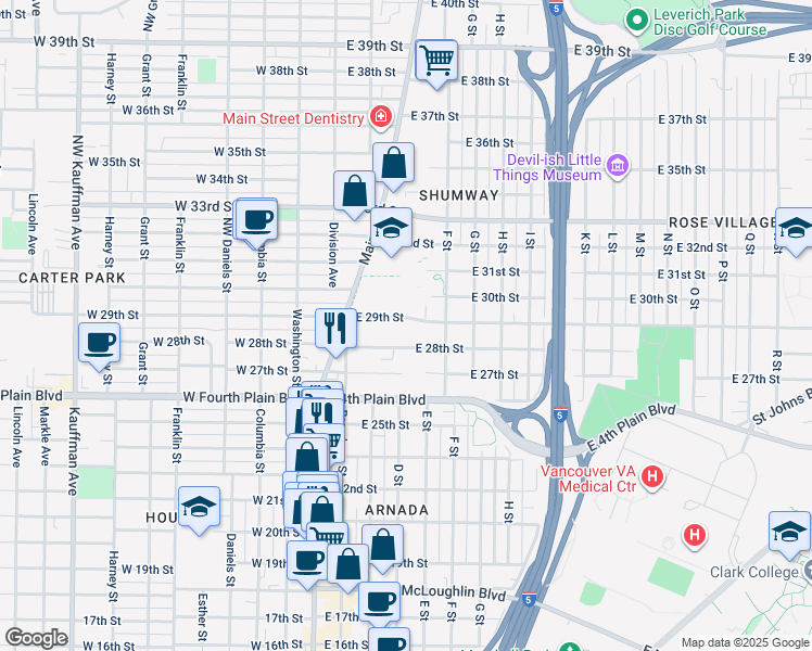 map of restaurants, bars, coffee shops, grocery stores, and more near 310 East 28th Street in Vancouver