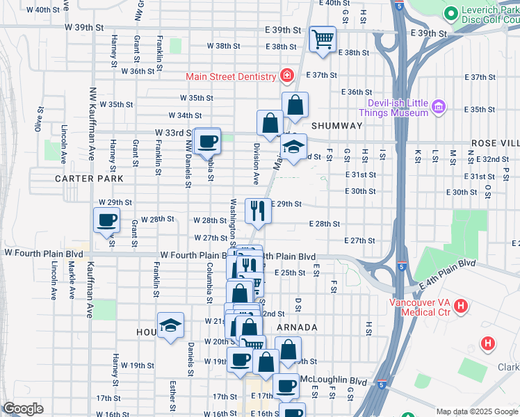 map of restaurants, bars, coffee shops, grocery stores, and more near 2828 Main Street in Vancouver