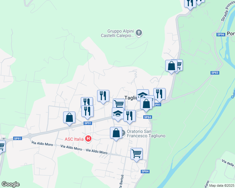 map of restaurants, bars, coffee shops, grocery stores, and more near 12 Via Monte Grappa in Castelli Calepio