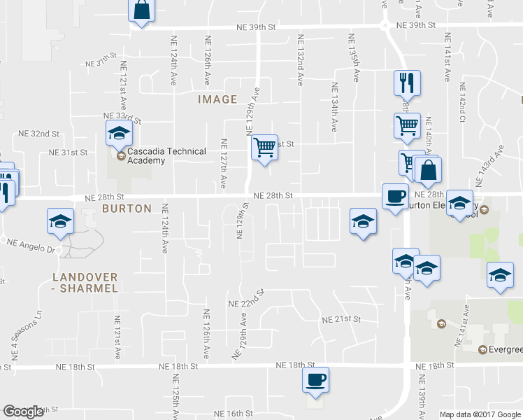 map of restaurants, bars, coffee shops, grocery stores, and more near 2648 Northeast 130th Court in Vancouver