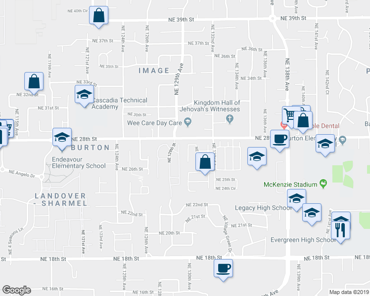 map of restaurants, bars, coffee shops, grocery stores, and more near 2648 Northeast 130th Court in Vancouver