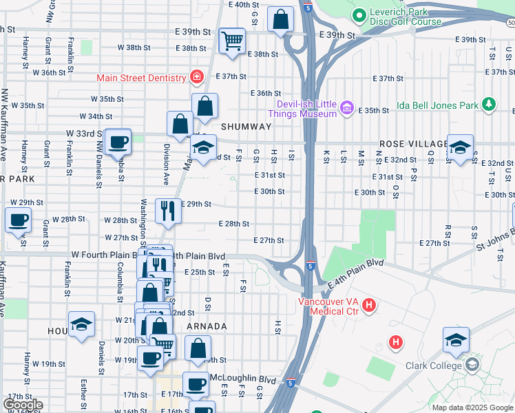map of restaurants, bars, coffee shops, grocery stores, and more near 615 East 29th Street in Vancouver