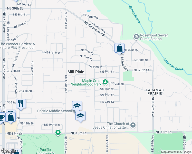 map of restaurants, bars, coffee shops, grocery stores, and more near 17700 Northeast 27th Street in Vancouver
