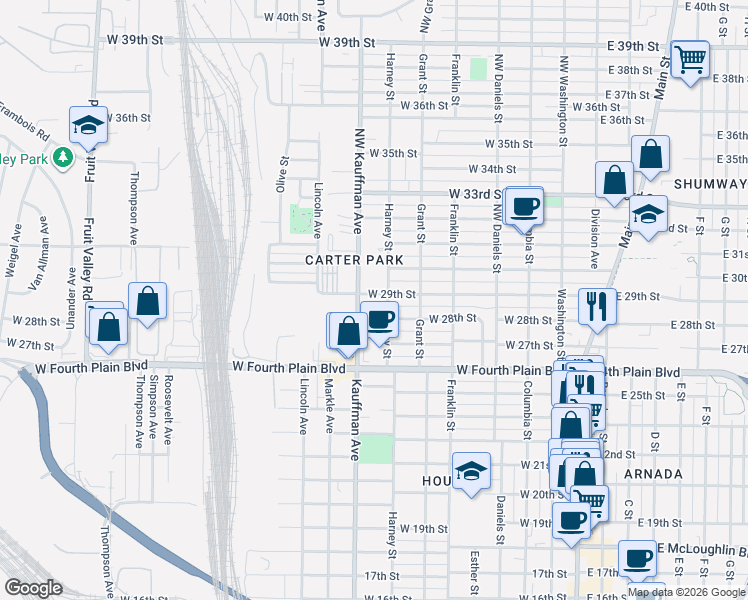 map of restaurants, bars, coffee shops, grocery stores, and more near 911 West 29th Street in Vancouver