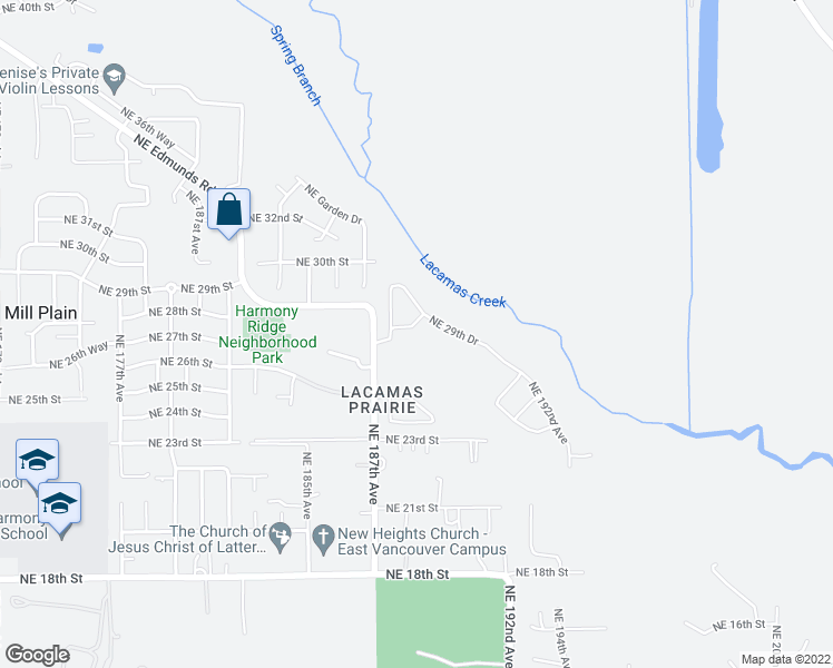 map of restaurants, bars, coffee shops, grocery stores, and more near 18807 NE 27th Way in Vancouver