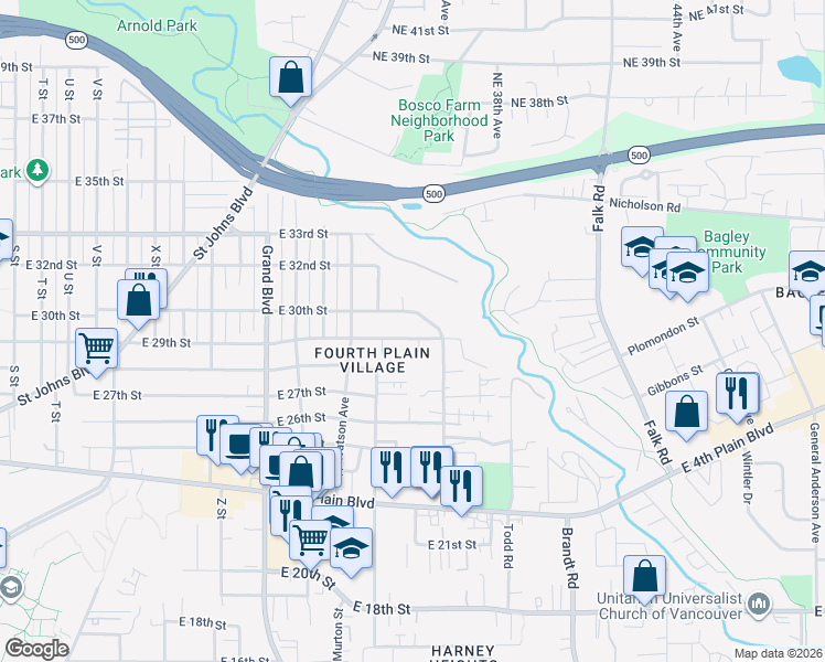 map of restaurants, bars, coffee shops, grocery stores, and more near 2814 Neals Lane in Vancouver