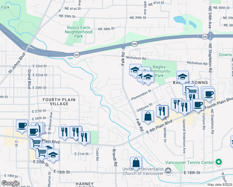 map of restaurants, bars, coffee shops, grocery stores, and more near 3818 Plomondon Lane in Vancouver