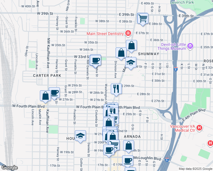 map of restaurants, bars, coffee shops, grocery stores, and more near 188 West 29th Street in Vancouver