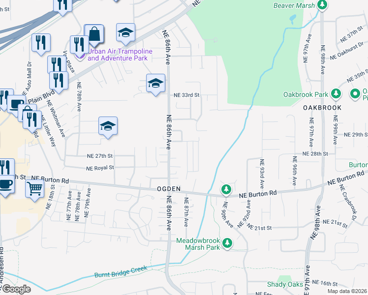 map of restaurants, bars, coffee shops, grocery stores, and more near 2714 Northeast 87th Avenue in Vancouver