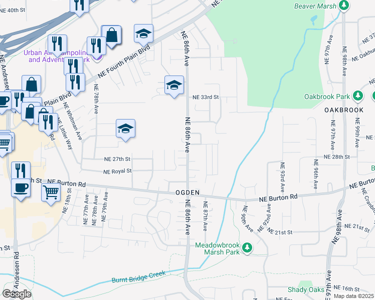 map of restaurants, bars, coffee shops, grocery stores, and more near 2800 Northeast 86th Avenue in Vancouver