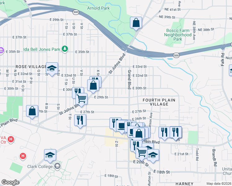 map of restaurants, bars, coffee shops, grocery stores, and more near 2700 East 29th Street in Vancouver
