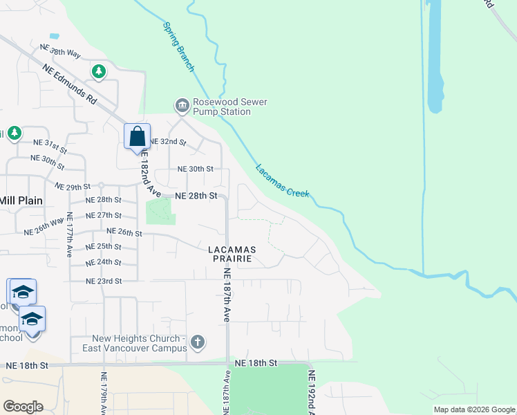 map of restaurants, bars, coffee shops, grocery stores, and more near 18807 NE 27th Way in Vancouver