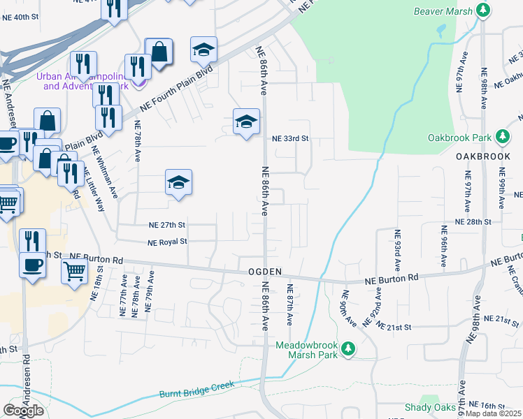 map of restaurants, bars, coffee shops, grocery stores, and more near 2800 Northeast 86th Avenue in Vancouver