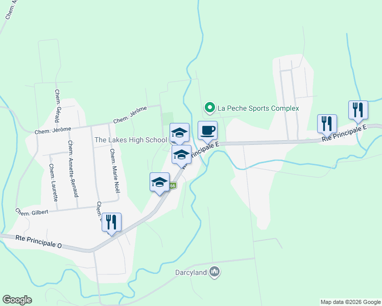 map of restaurants, bars, coffee shops, grocery stores, and more near 7 Route Principale Est in Sainte-Cécile-de-Masham