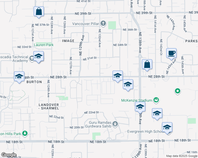 map of restaurants, bars, coffee shops, grocery stores, and more near 2622 Northeast 131st Court in Vancouver