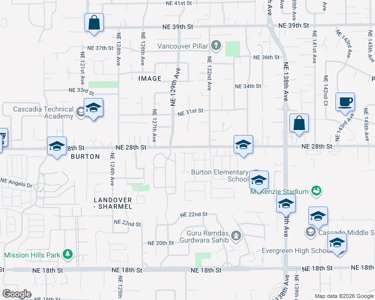 map of restaurants, bars, coffee shops, grocery stores, and more near 2648 Northeast 130th Court in Vancouver