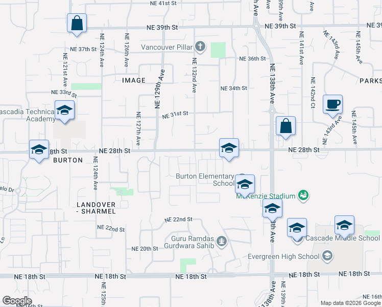 map of restaurants, bars, coffee shops, grocery stores, and more near 2723 Northeast 131st Court in Vancouver