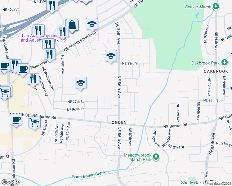 map of restaurants, bars, coffee shops, grocery stores, and more near 2816 Northeast 86th Avenue in Vancouver