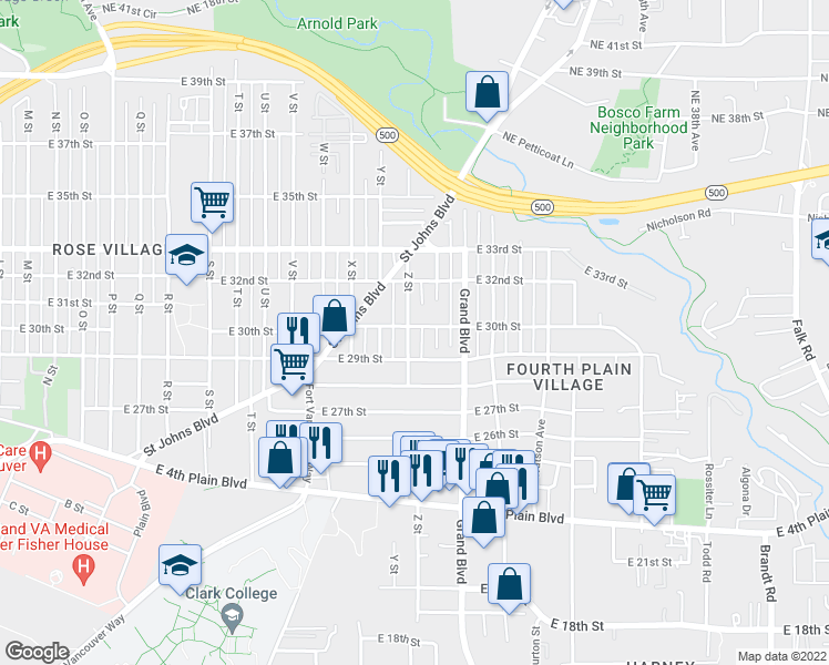 map of restaurants, bars, coffee shops, grocery stores, and more near 2915 Z Street in Vancouver