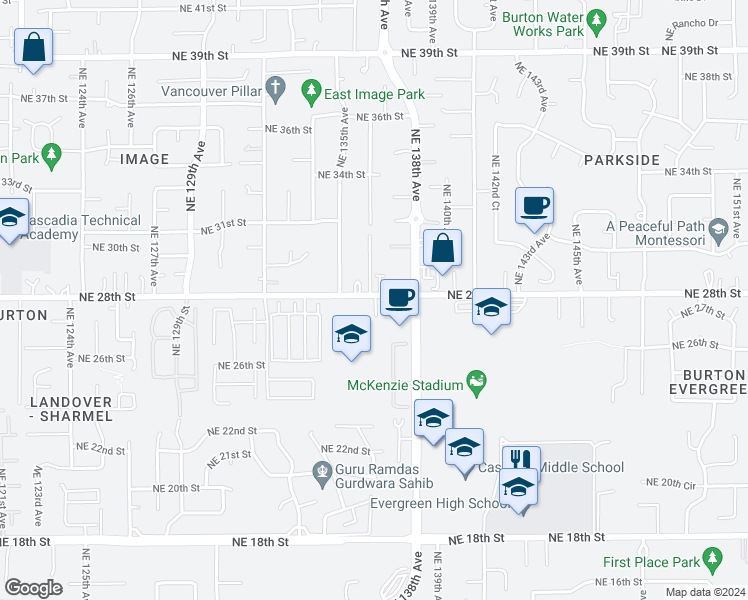 map of restaurants, bars, coffee shops, grocery stores, and more near 2817 Northeast 137th Court in Vancouver