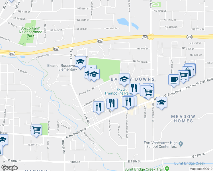 map of restaurants, bars, coffee shops, grocery stores, and more near 4500 Plomondon Street in Vancouver