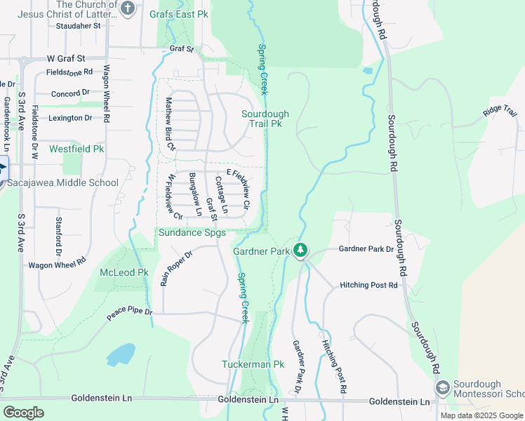 map of restaurants, bars, coffee shops, grocery stores, and more near 48 East Fieldview Circle in Bozeman