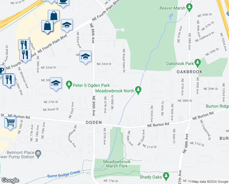 map of restaurants, bars, coffee shops, grocery stores, and more near 2805 Northeast 88th Street in Vancouver