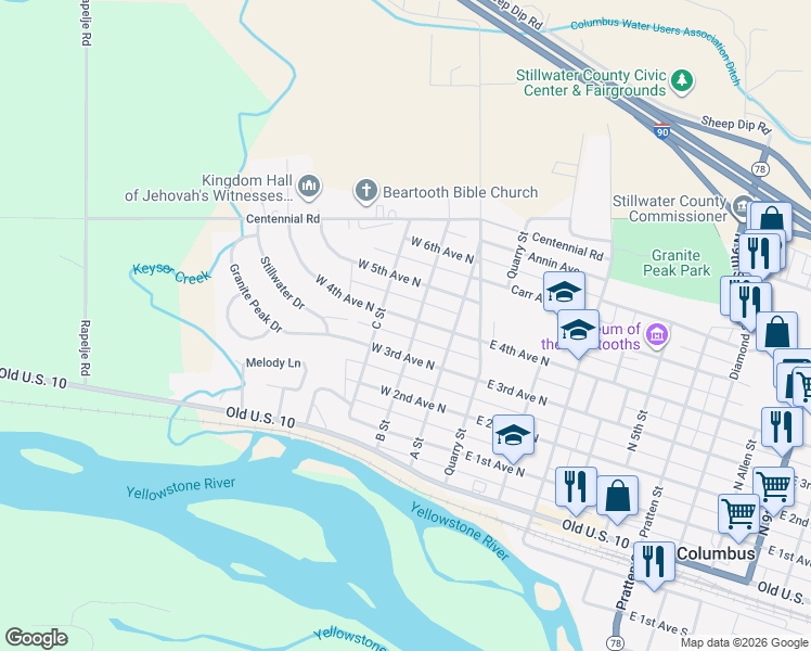 map of restaurants, bars, coffee shops, grocery stores, and more near 211 4th Street in Columbus