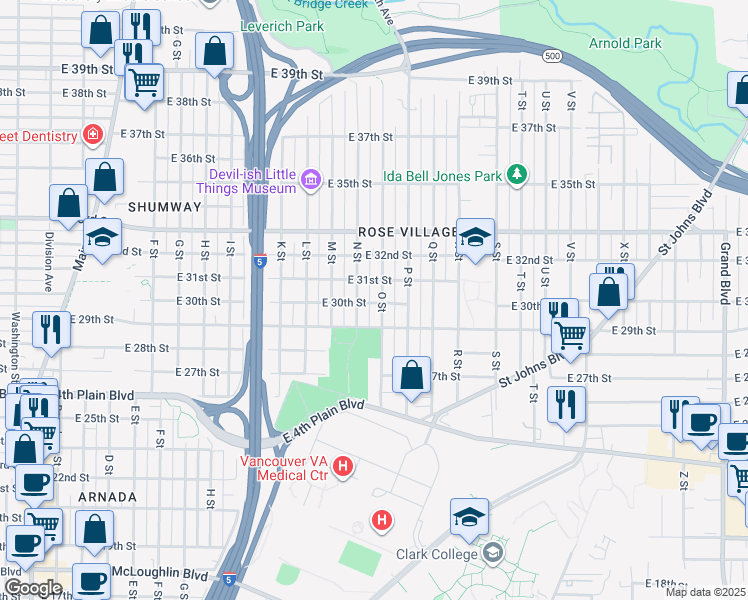 map of restaurants, bars, coffee shops, grocery stores, and more near 3012 East 31st Street in Vancouver