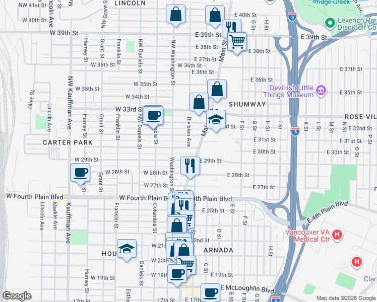 map of restaurants, bars, coffee shops, grocery stores, and more near 112 West 30th Street in Vancouver