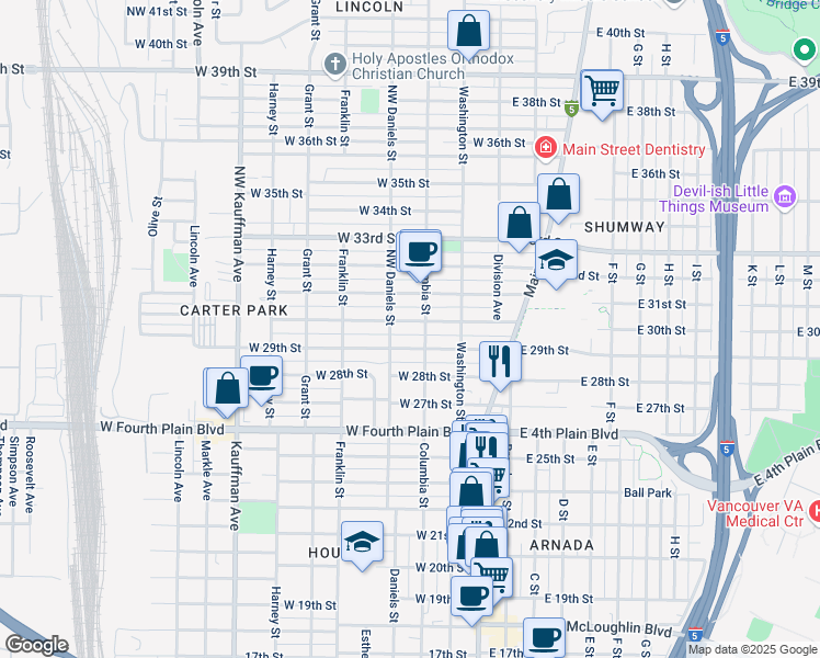 map of restaurants, bars, coffee shops, grocery stores, and more near 316 West 30th Street in Vancouver