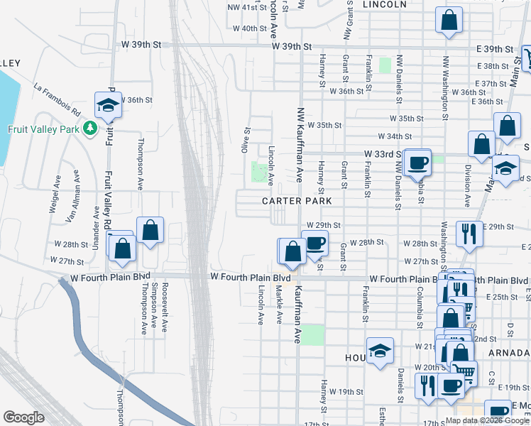 map of restaurants, bars, coffee shops, grocery stores, and more near 1120 West 30th Street in Vancouver