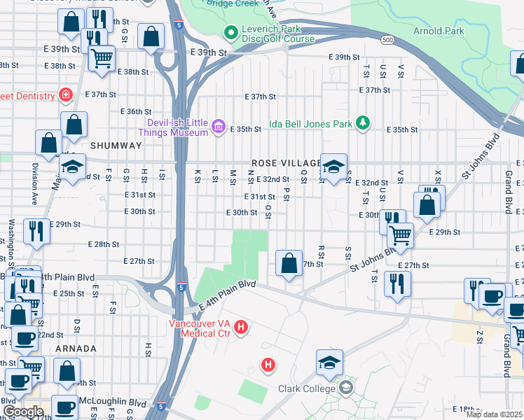 map of restaurants, bars, coffee shops, grocery stores, and more near 3012 East 31st Street in Vancouver