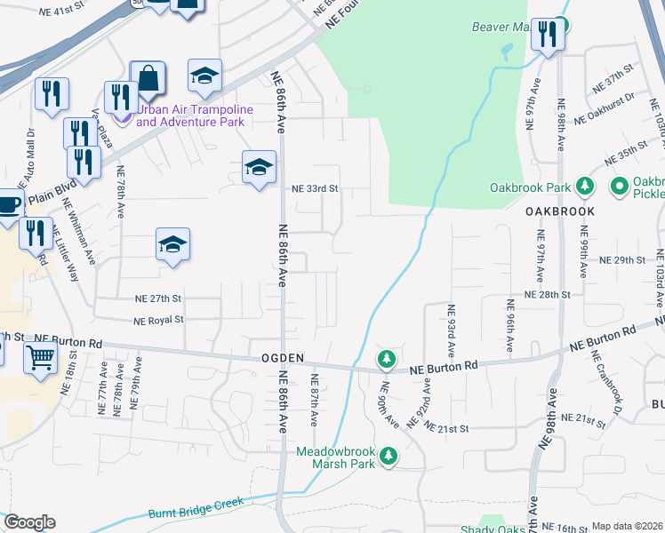 map of restaurants, bars, coffee shops, grocery stores, and more near 8724 Northeast 28th Way in Vancouver