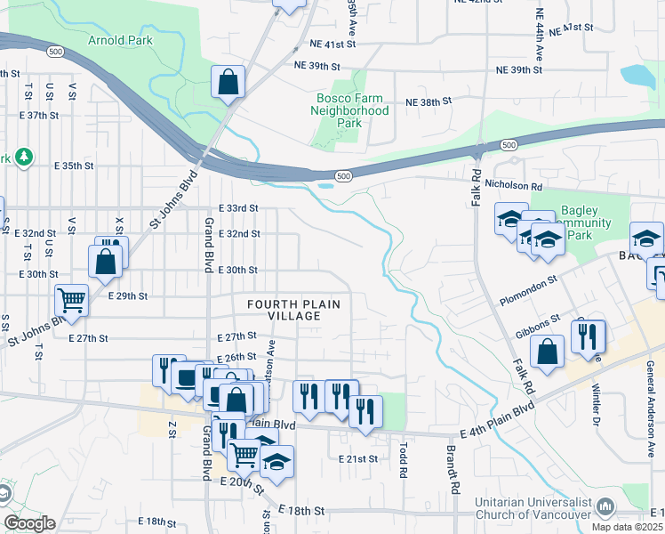 map of restaurants, bars, coffee shops, grocery stores, and more near 2929 Neals Lane in Vancouver