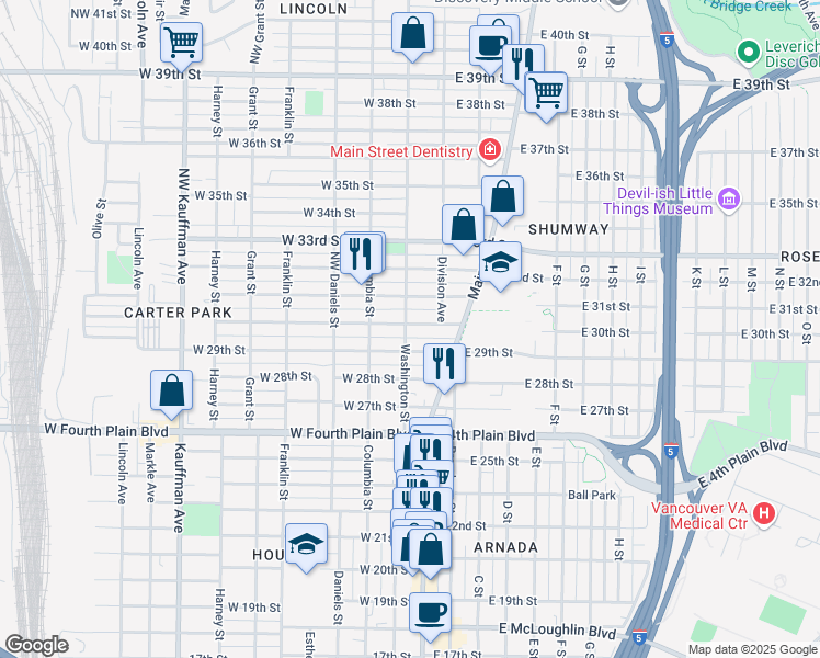 map of restaurants, bars, coffee shops, grocery stores, and more near 112 West 30th Street in Vancouver