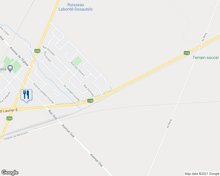 map of restaurants, bars, coffee shops, grocery stores, and more near 14855 Avenue des Érables-Argentés in Saint-Hyacinthe