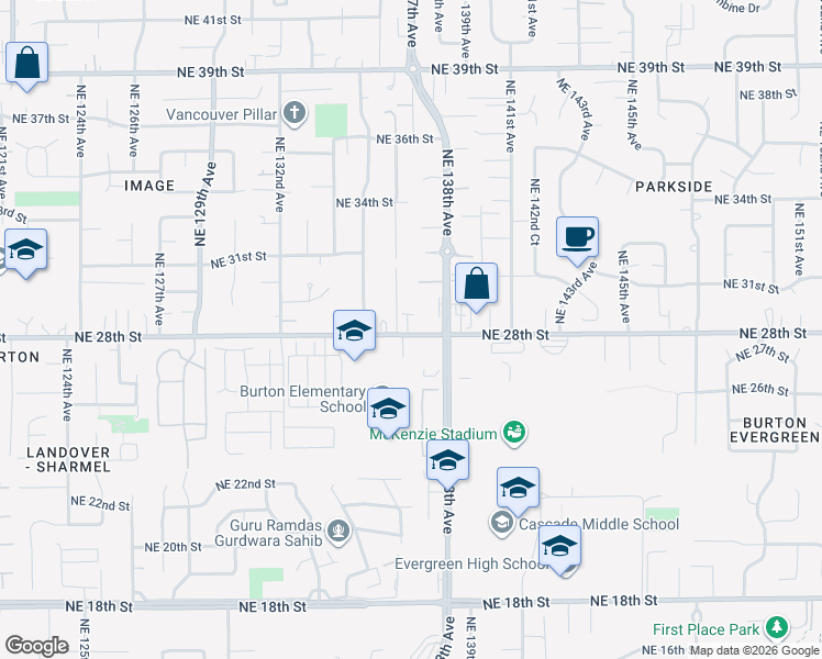map of restaurants, bars, coffee shops, grocery stores, and more near 2817 Northeast 137th Court in Vancouver