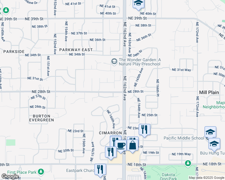 map of restaurants, bars, coffee shops, grocery stores, and more near 16006 Northeast 28th Street in Vancouver