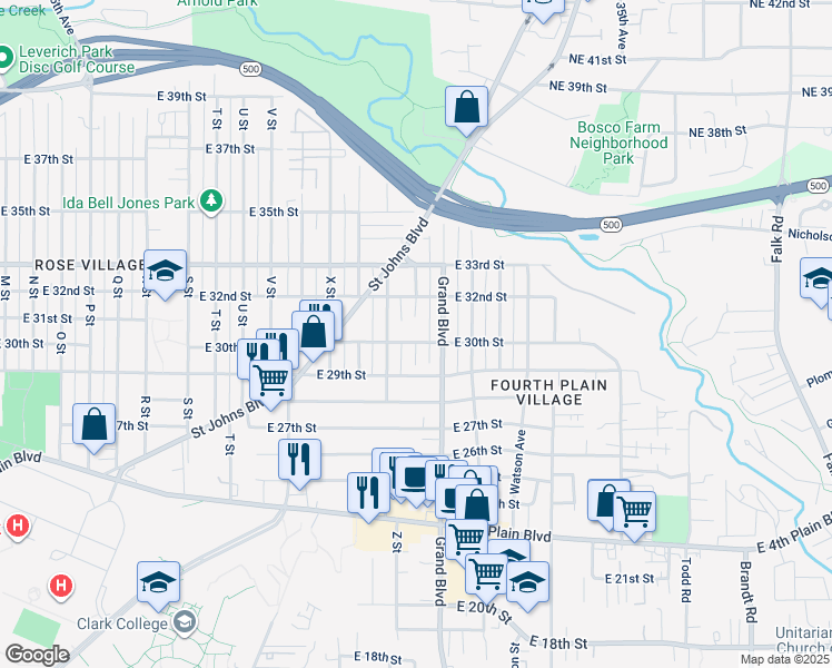 map of restaurants, bars, coffee shops, grocery stores, and more near 2620 East 30th Street in Vancouver
