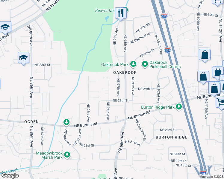 map of restaurants, bars, coffee shops, grocery stores, and more near 2901 Northeast 96th Avenue in Vancouver