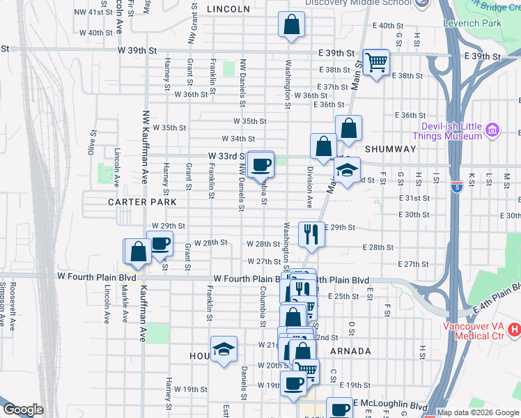 map of restaurants, bars, coffee shops, grocery stores, and more near 316 West 30th Street in Vancouver