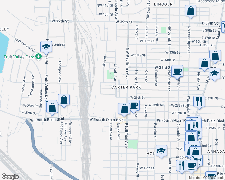 map of restaurants, bars, coffee shops, grocery stores, and more near 1105 West 30th Street in Vancouver