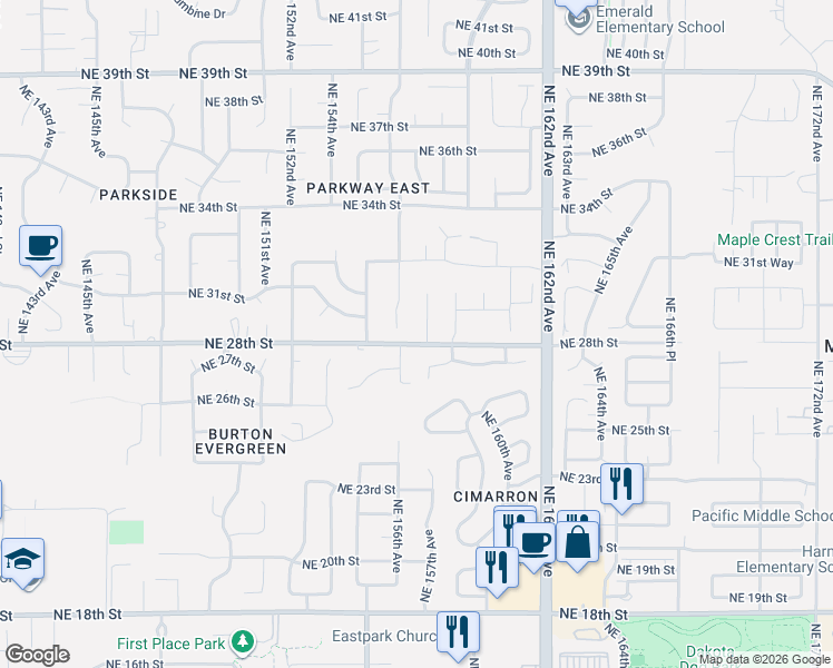 map of restaurants, bars, coffee shops, grocery stores, and more near 2806 Northeast Delancey Court in Vancouver