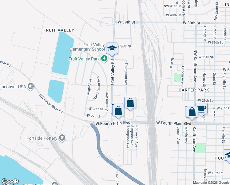 map of restaurants, bars, coffee shops, grocery stores, and more near 3009 Fruit Valley Road in Vancouver