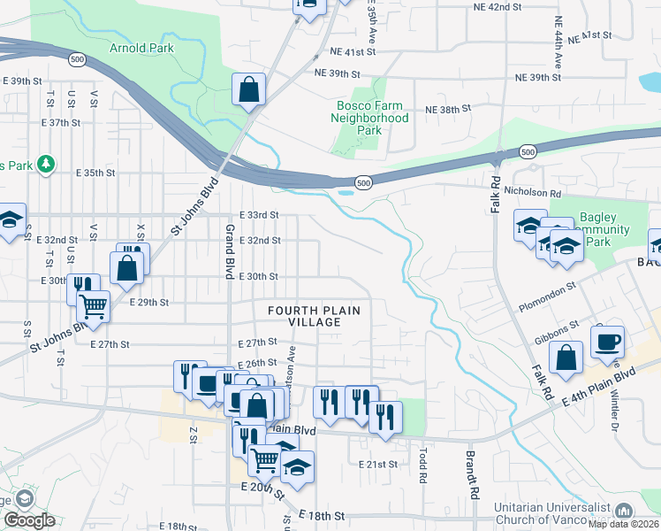 map of restaurants, bars, coffee shops, grocery stores, and more near 3010 Neals Court in Vancouver